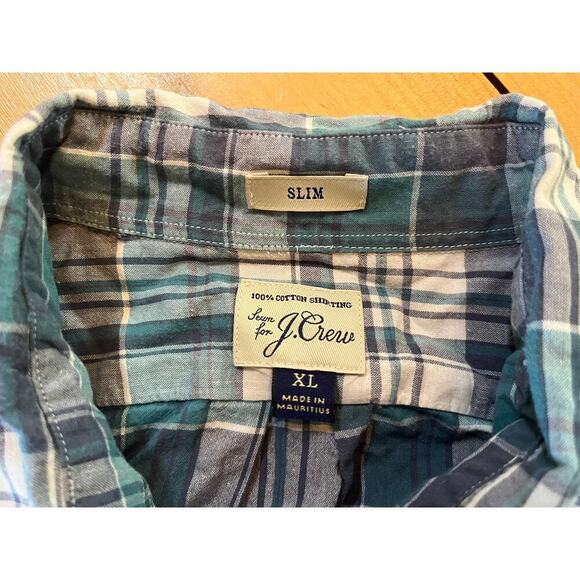 J. Crew men's plaid button down shirt. Blue/Teal/White size XL Slim. - Picture 3 of 6